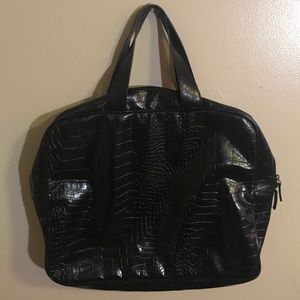 ••Saks Fifth Ave • zip-up tote• BLK faux snake••